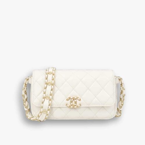 Chanel Phone Holder with Chain White 18cm AP3570 B14306 10601