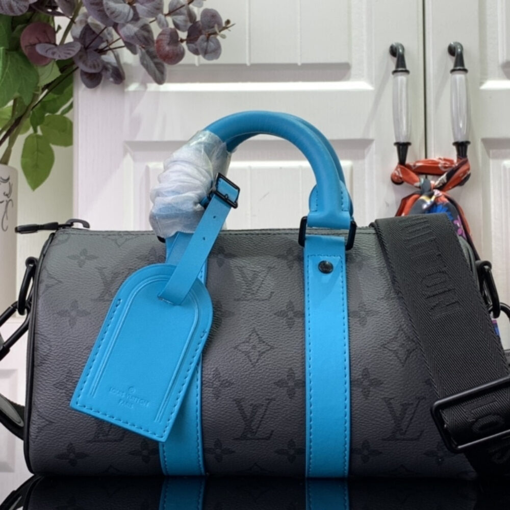 Super Vip 1:1 – Louis Vuitton Keepall Bandoulière 25 Bag Monogram Eclipse Reverse Turquoise 25Cm M11645 - Image 2