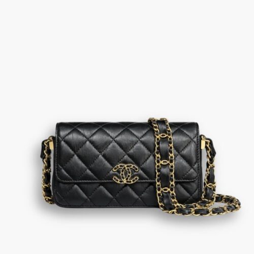 Chanel Phone Holder with Chain Black 18cm AP3570 B14306 94305