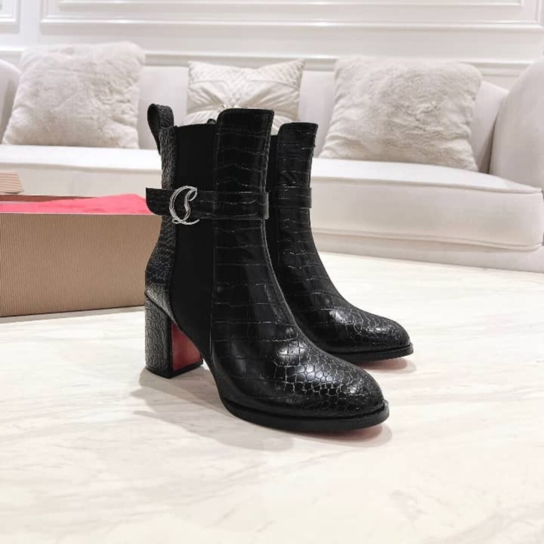 Super Vip 1:1 - Christian Louboutin Croc-effect Ankle Boots Black - Image 2