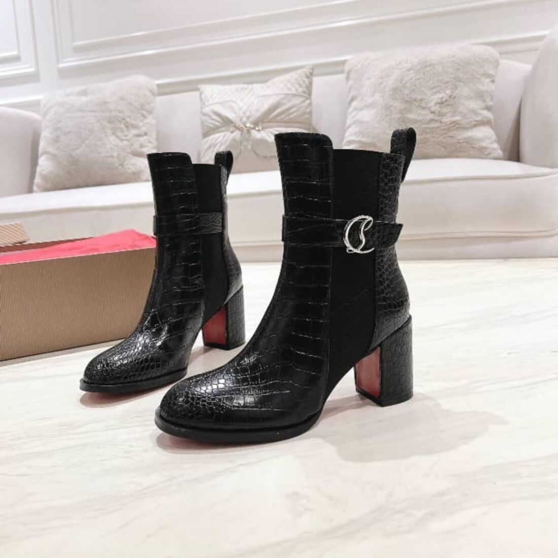 Super Vip 1:1 - Christian Louboutin Croc-effect Ankle Boots Black - Image 3