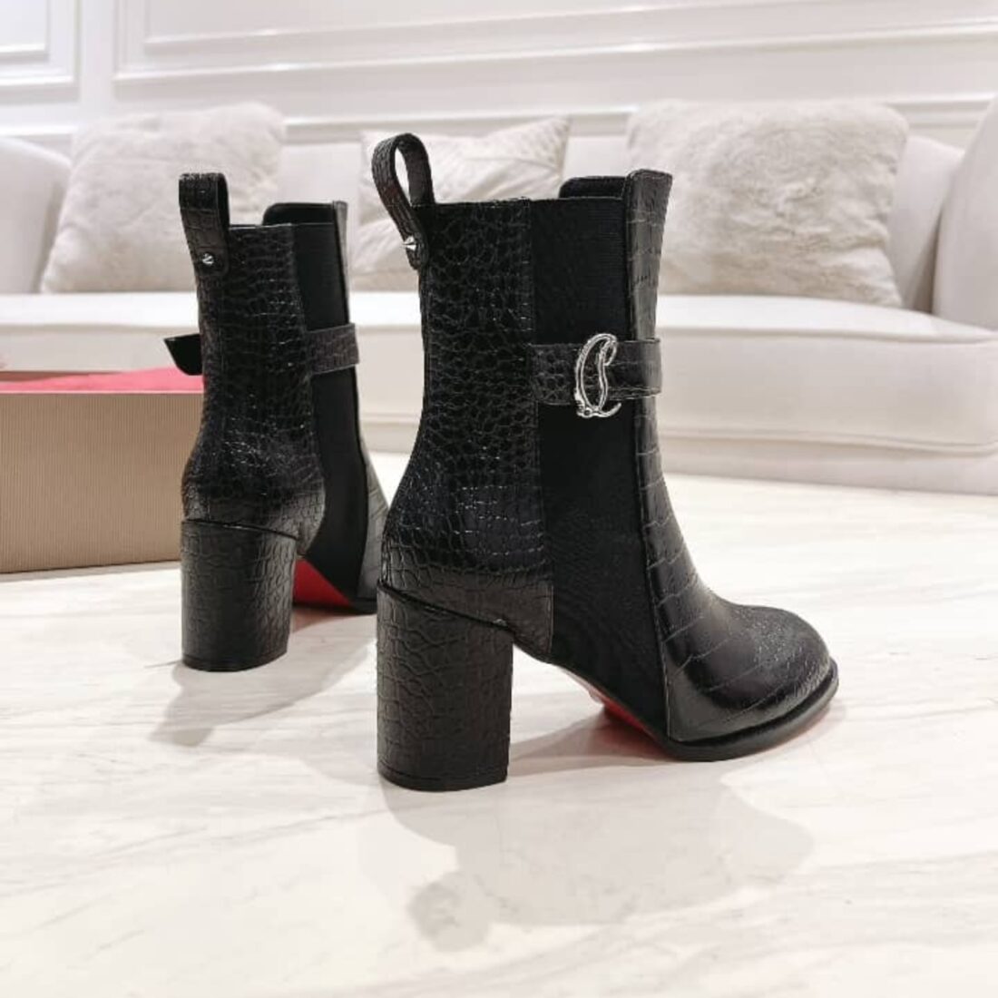 Super Vip 1:1 - Christian Louboutin Croc-effect Ankle Boots Black - Image 4