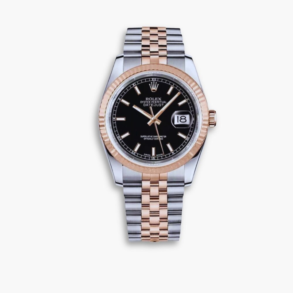 Rolex Oyster Perpetual Datejust Black Dial With Silver And Everose Gold Strap 36mm 116231
