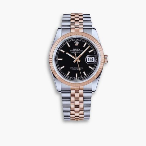 Rolex Oyster Perpetual Datejust Black Dial With Silver And Everose Gold Strap 36mm 116231
