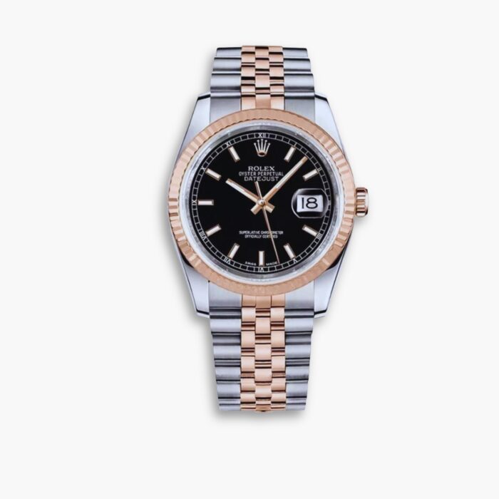 Rolex Oyster Perpetual Datejust Black Dial With Silver And Everose Gold Strap 36mm 116231