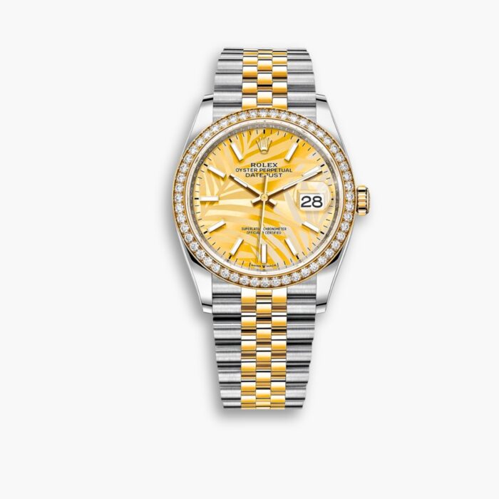 Rolex Datejust Gold Dial With Silver And Gold Strap Palm Leaf Pattern 36mm 126200 0086