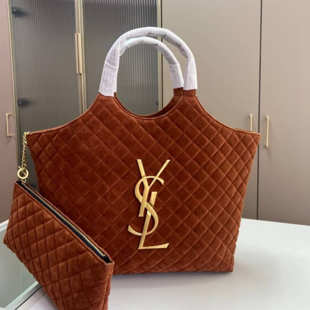 Saint Laurent Large Tote Bag In Suede Copper 36Cm - Image 2