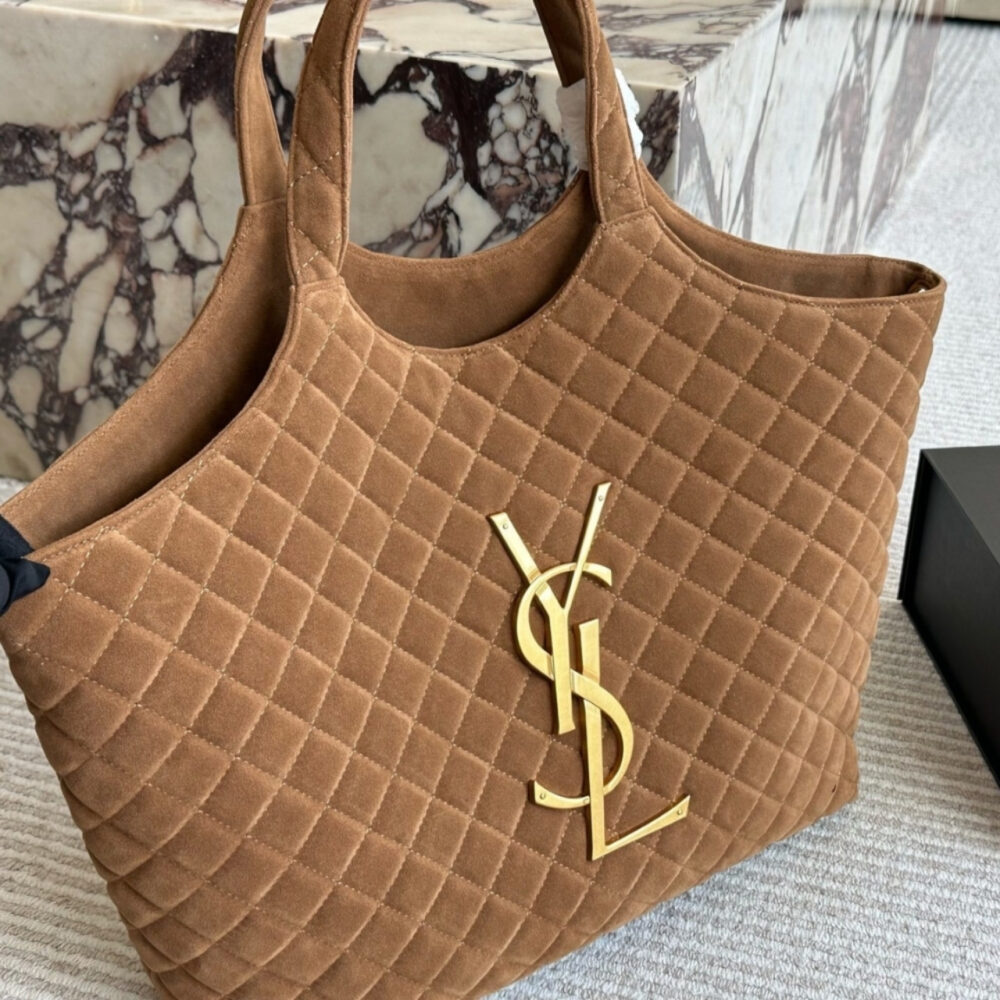 Saint Laurent Large Tote Bag In Suede Brown 36Cm - Image 3