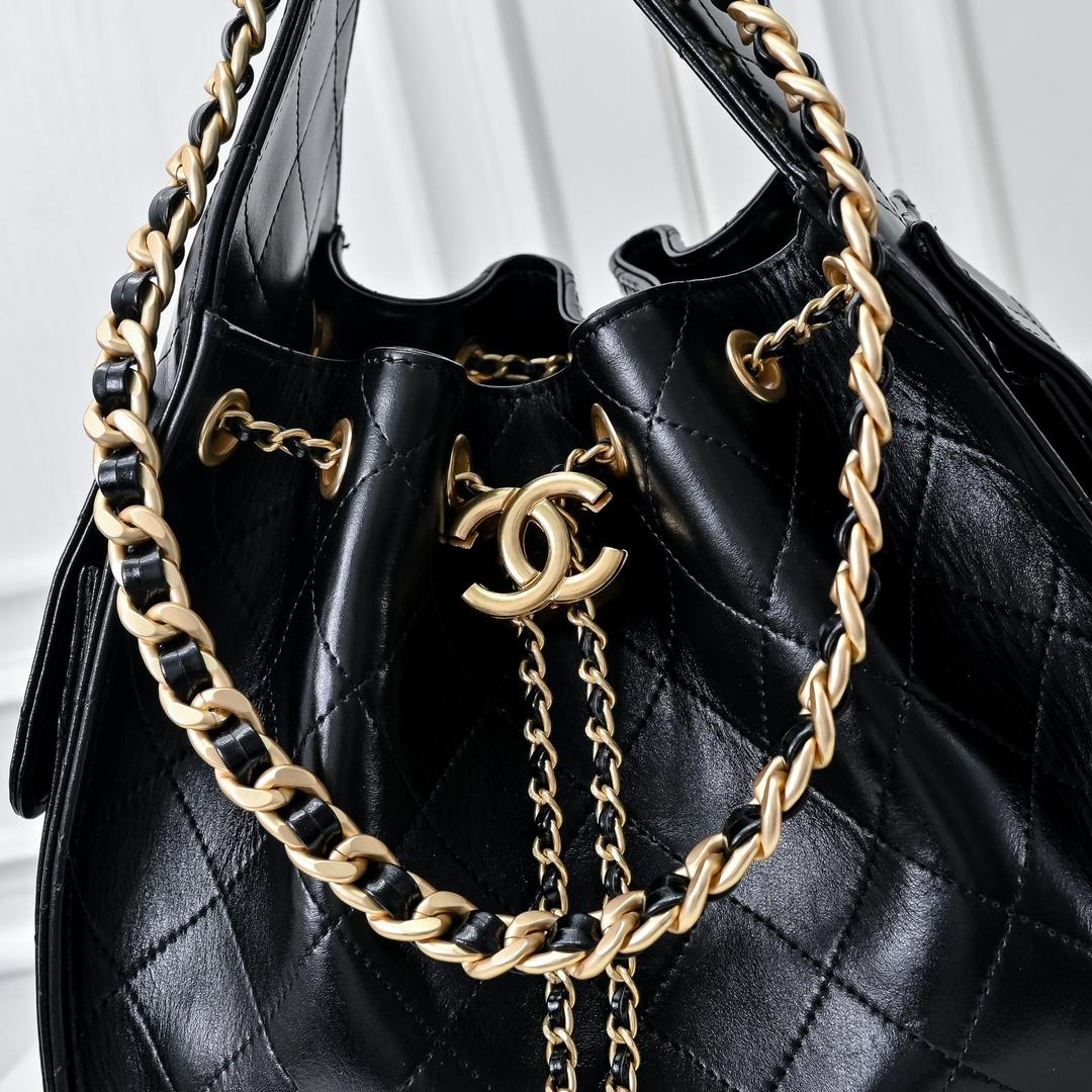 Super Vip 1:1 - Chanel 25 Small Handbag Gold-Tone Metal Black 26Cm AS5293 - Image 5