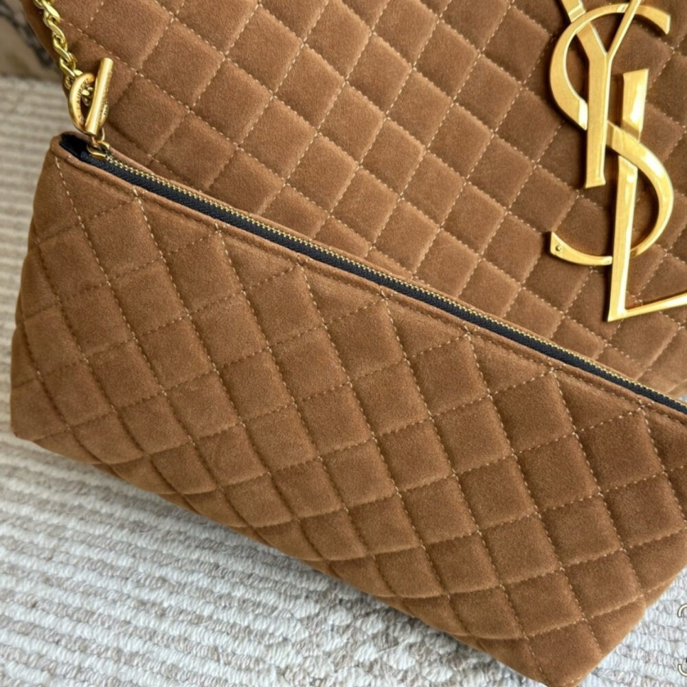 Saint Laurent Large Tote Bag In Suede Brown 36Cm - Image 6