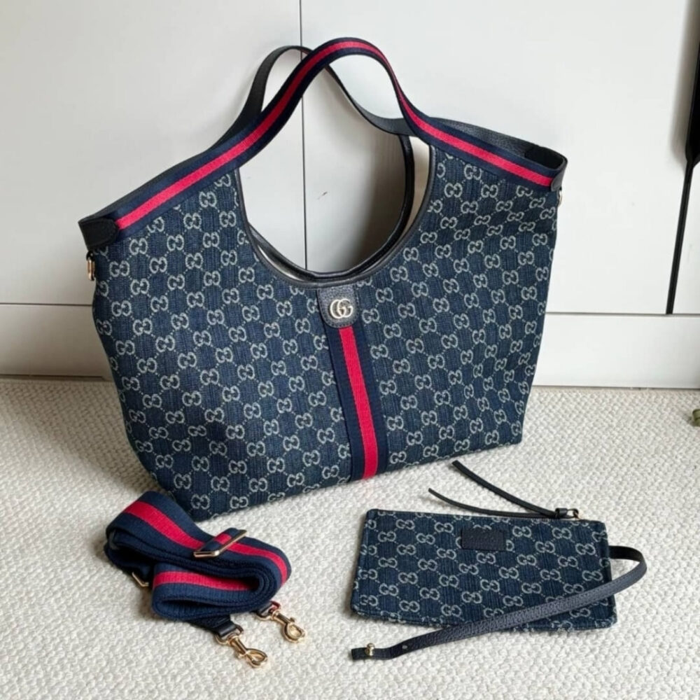 Gucci Giglio Large Tote Bag Blue And White GG Denim 60Cm 853971 FAFFQ 8864 - Image 3