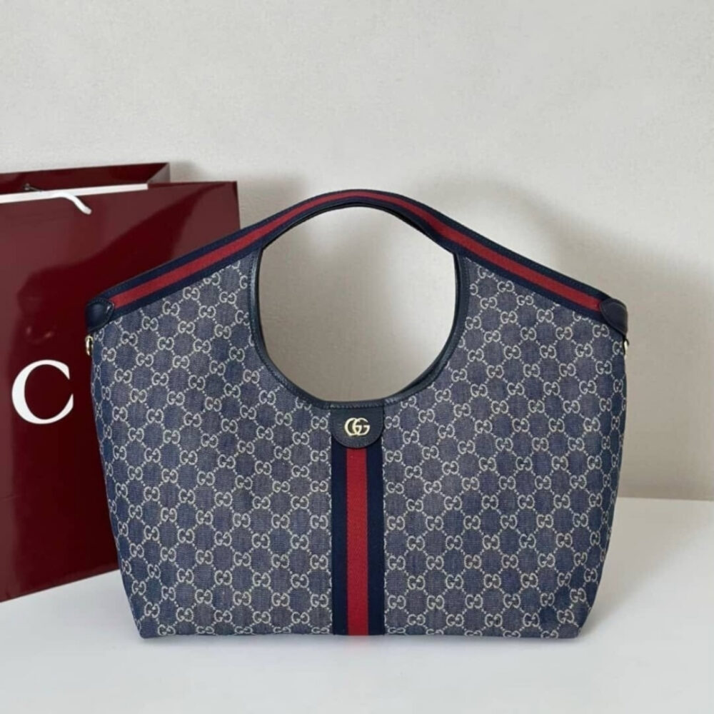 Super Vip 1:1 – Gucci Giglio Large Tote Bag Blue And White GG Denim 60Cm 853971 FAFFQ 8864 - Image 2