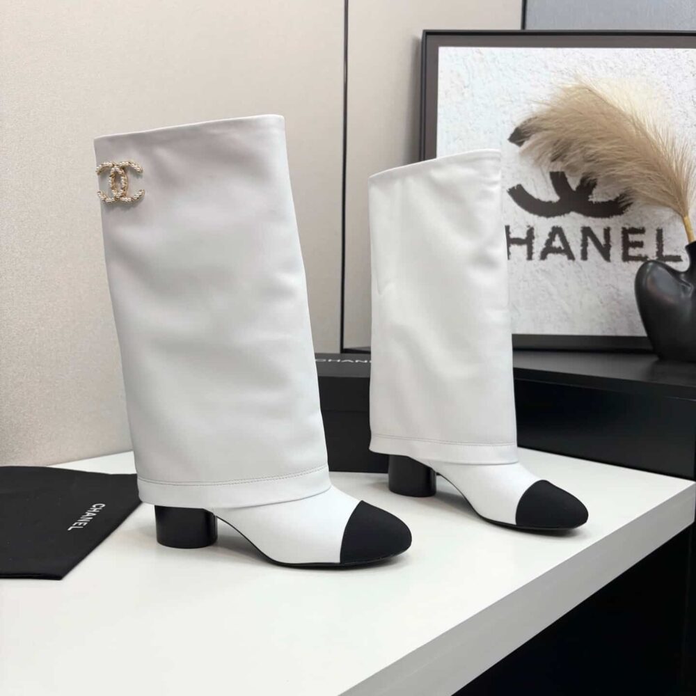 Super Vip 1:1 – Chanel High Boots Grosgrain White - Image 5