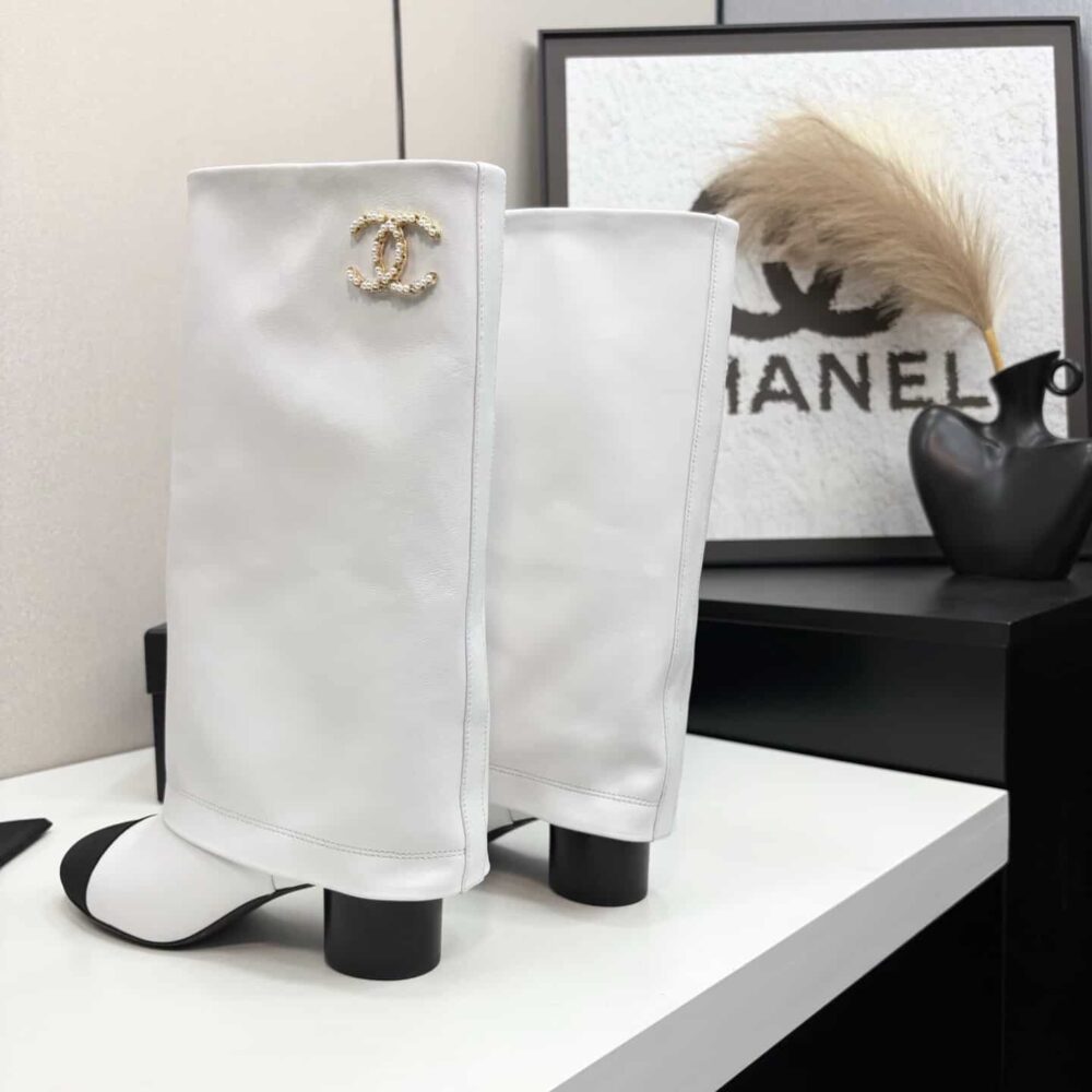 Super Vip 1:1 – Chanel High Boots Grosgrain White - Image 4