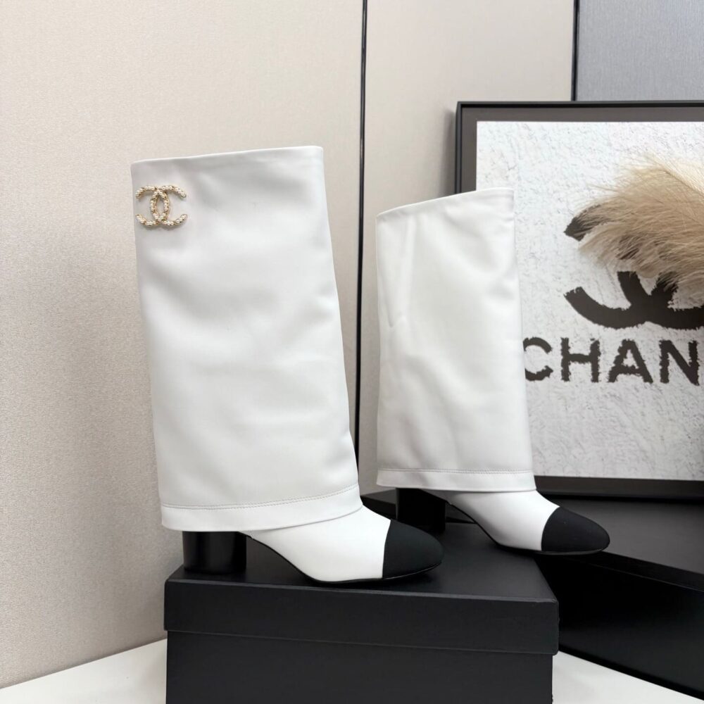 Super Vip 1:1 – Chanel High Boots Grosgrain White - Image 9