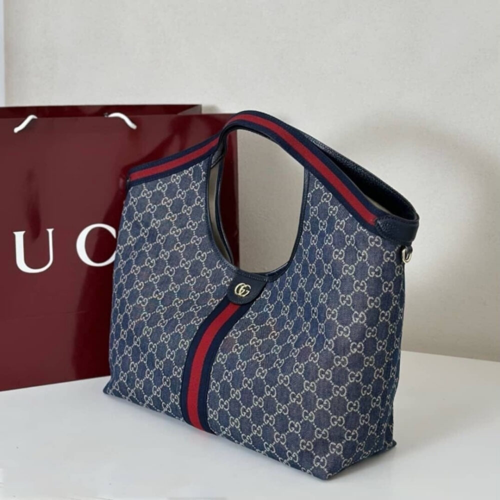 Super Vip 1:1 – Gucci Giglio Large Tote Bag Blue And White GG Denim 60Cm 853971 FAFFQ 8864 - Image 3