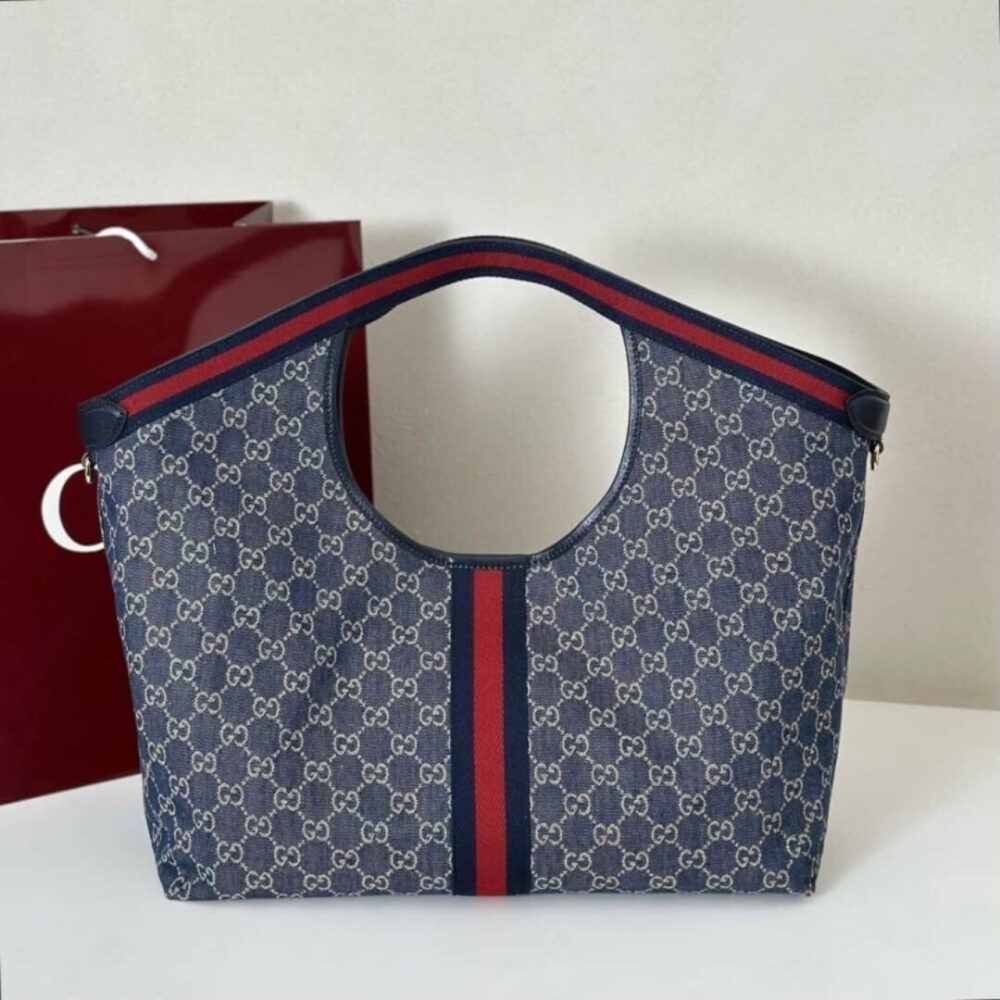 Super Vip 1:1 – Gucci Giglio Large Tote Bag Blue And White GG Denim 60Cm 853971 FAFFQ 8864 - Image 4