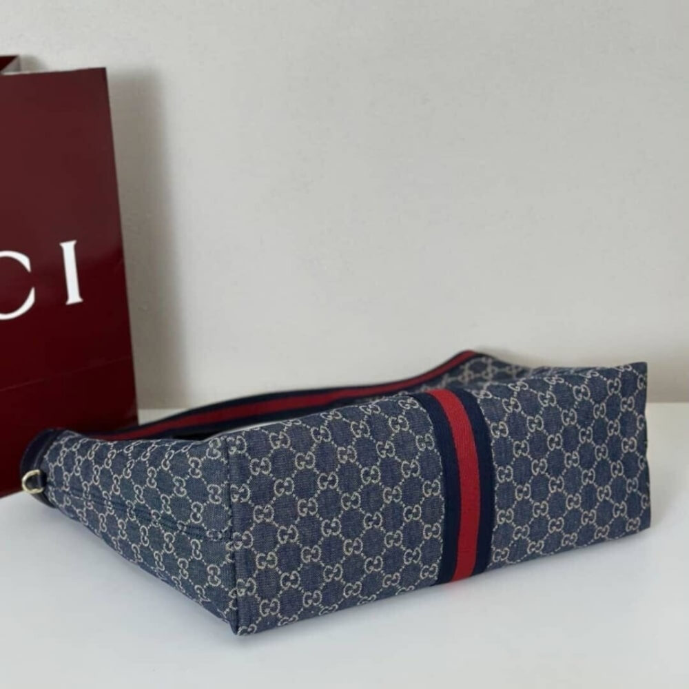 Super Vip 1:1 – Gucci Giglio Large Tote Bag Blue And White GG Denim 60Cm 853971 FAFFQ 8864 - Image 5