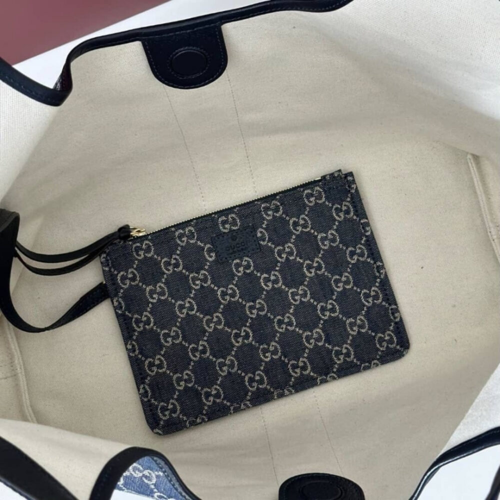 Super Vip 1:1 – Gucci Giglio Large Tote Bag Blue And White GG Denim 60Cm 853971 FAFFQ 8864 - Image 7