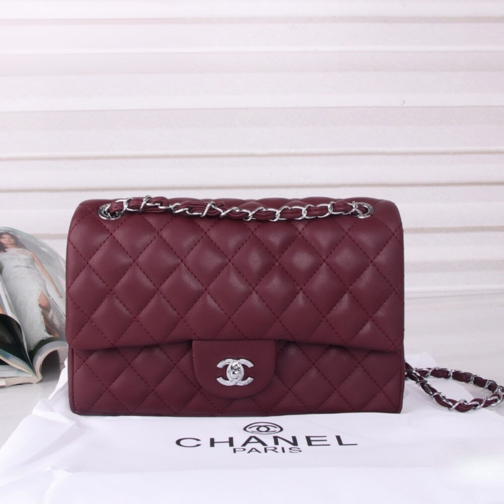 Chanel Medium Classic Double Flap Burgundy Silver Hardware 27Cm - Image 2