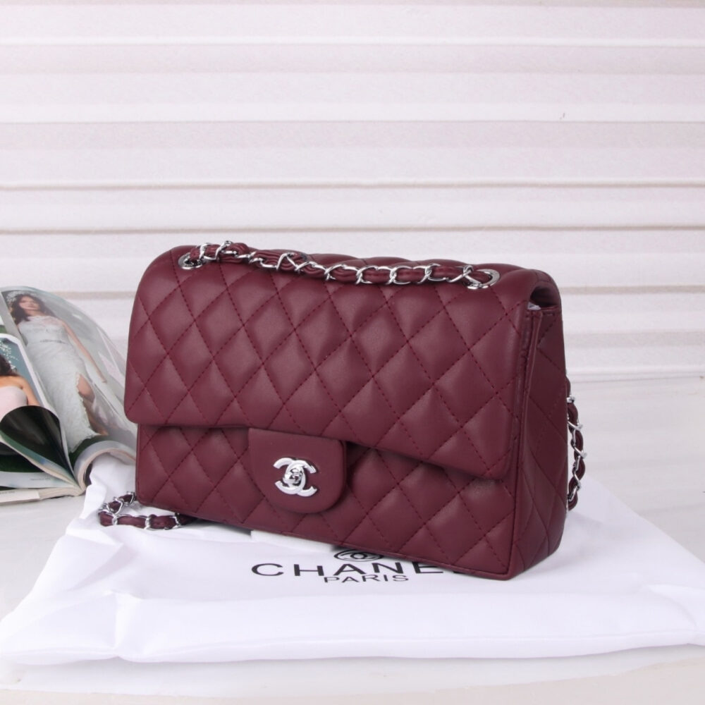 Chanel Medium Classic Double Flap Burgundy Silver Hardware 27Cm - Image 3