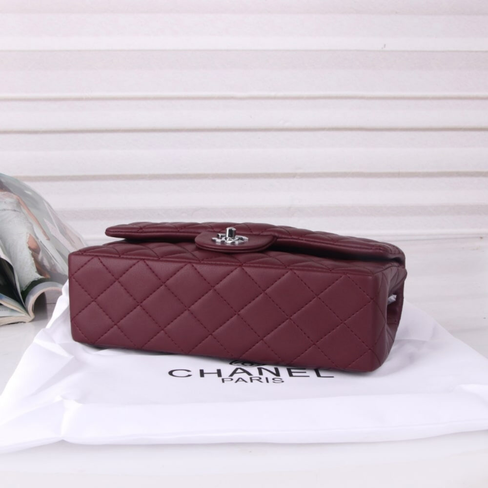 Chanel Medium Classic Double Flap Burgundy Silver Hardware 27Cm - Image 4