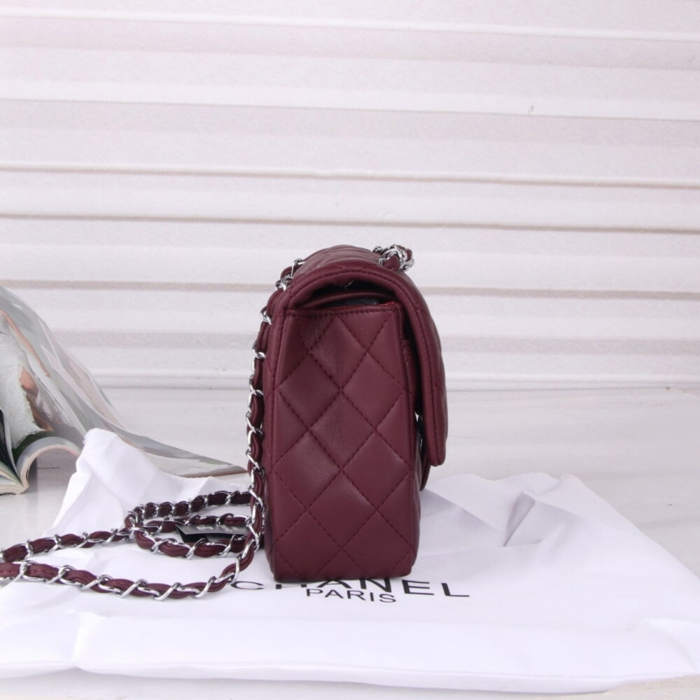 Chanel Medium Classic Double Flap Burgundy Silver Hardware 27Cm - Image 5