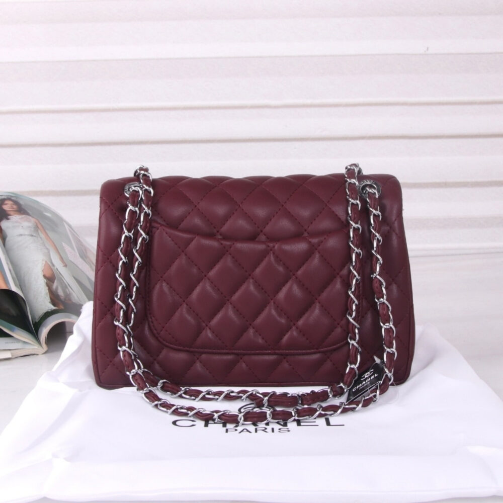 Chanel Medium Classic Double Flap Burgundy Silver Hardware 27Cm - Image 6