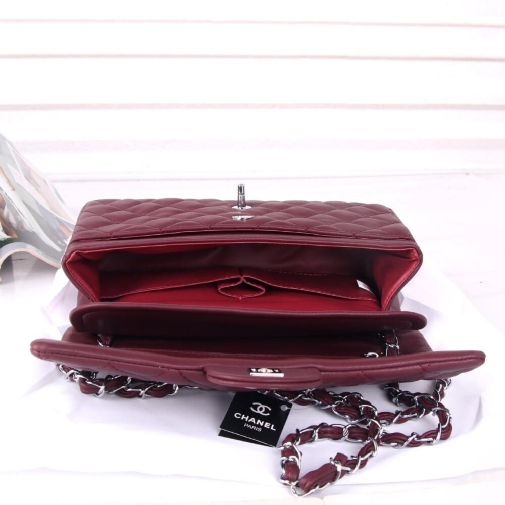 Chanel Medium Classic Double Flap Burgundy Silver Hardware 27Cm - Image 7