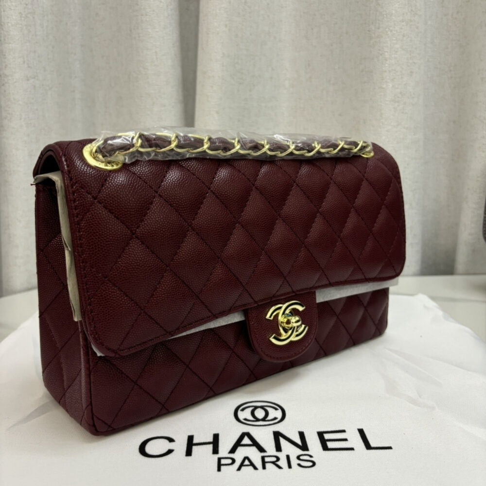 Chanel Medium Classic Double Flap Burgundy Gold Hardware 25Cm - Image 3