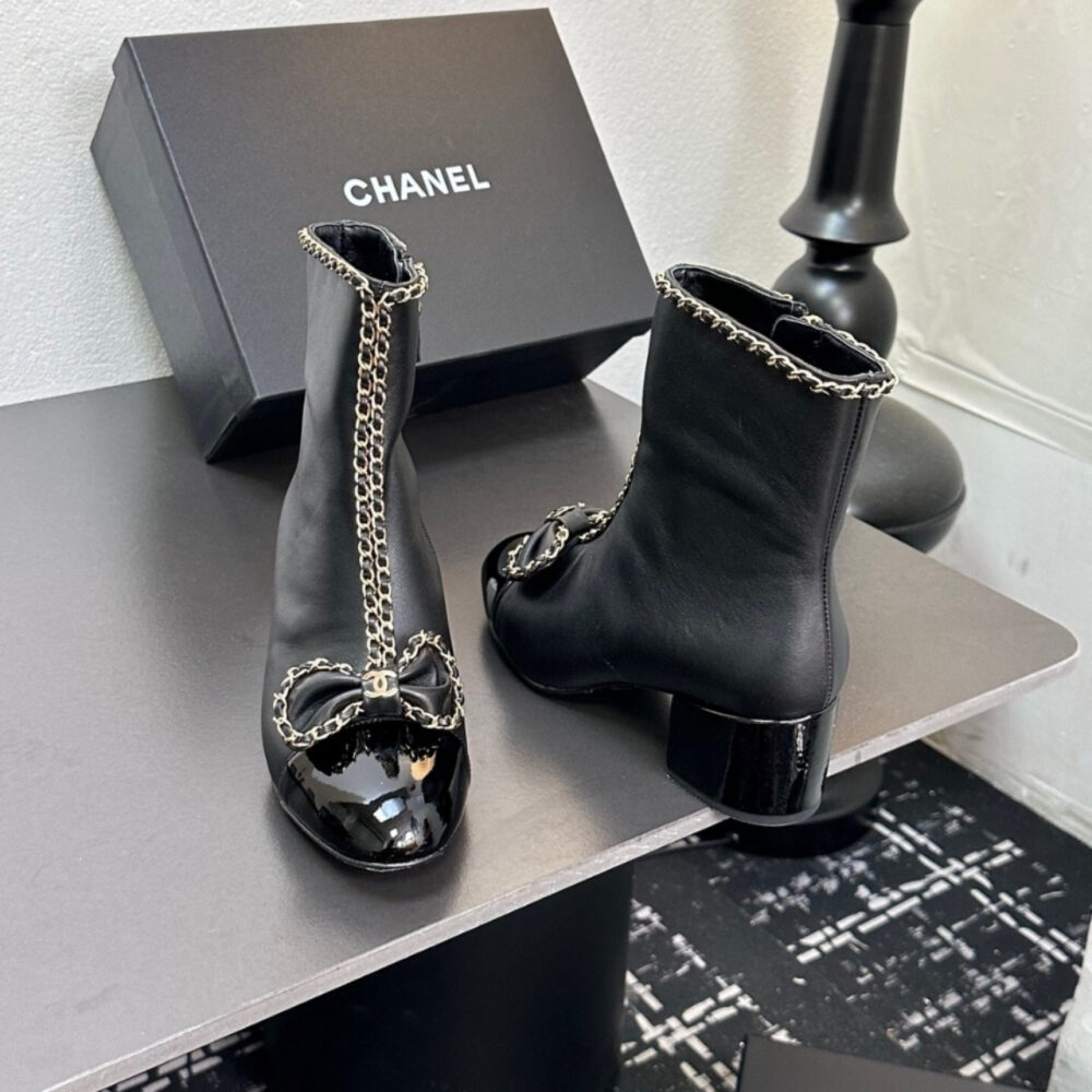 Chanel Ribbon Chain Boots Black G45899 B17974 94305 - Image 7
