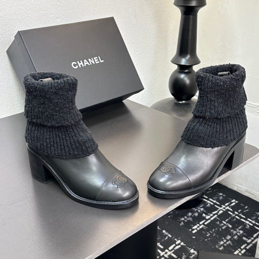 Chanel Knit Boots Black - Image 6