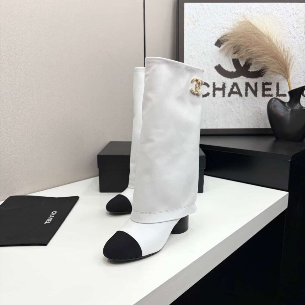 Super Vip 1:1 – Chanel High Boots Grosgrain White - Image 3
