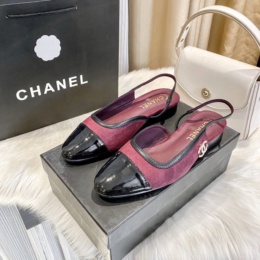 Chanel Logo Ballet Flats Burgundy - Image 5