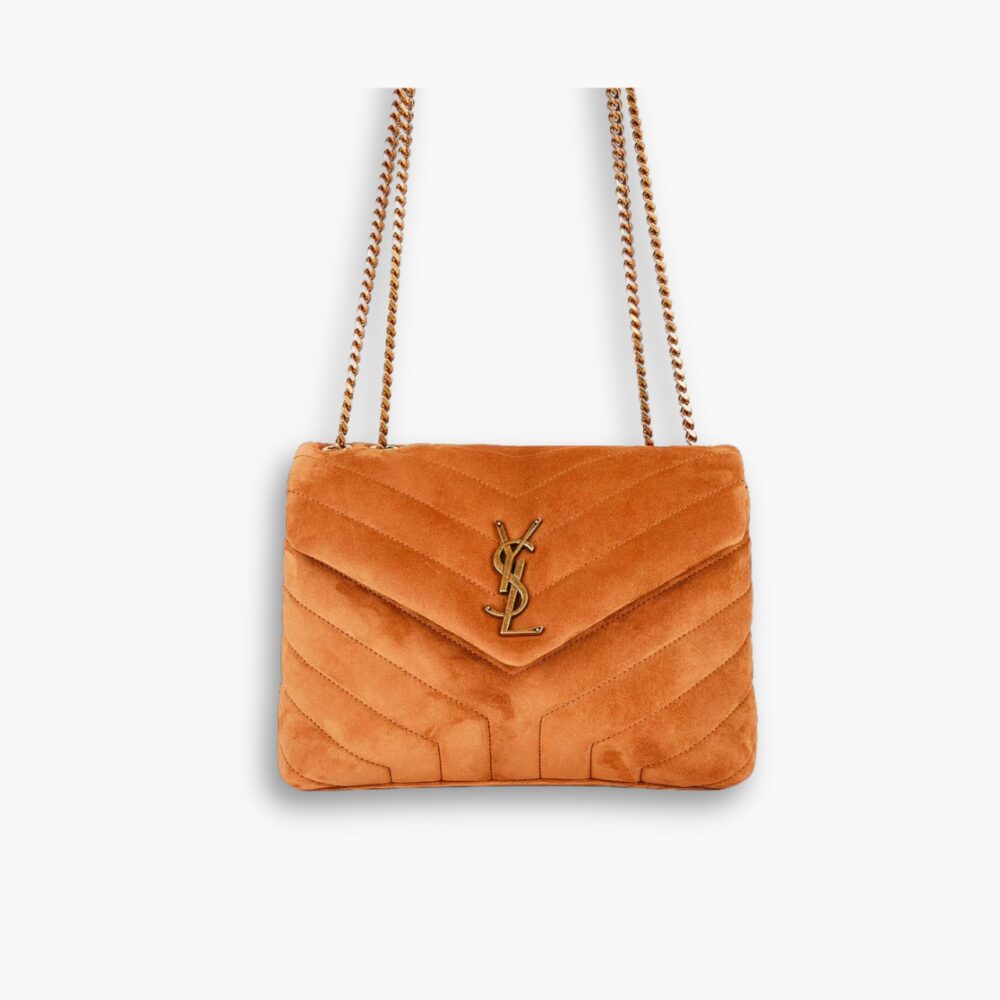 Saint Laurent Cinnamon Loulou Large Chain Bag In Suede Brown 31Cm