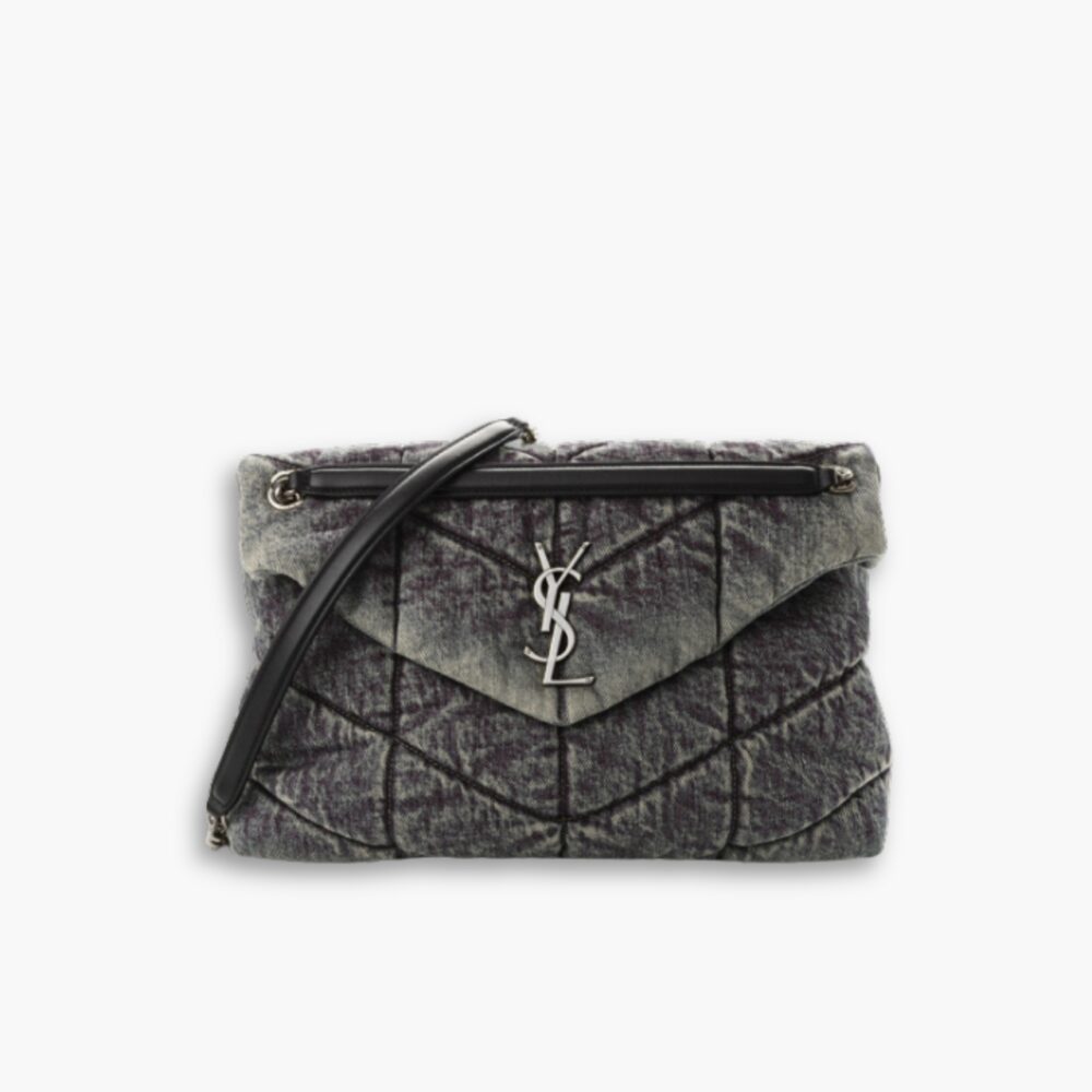 Saint Laurent Puffer Medium In Suede Denim Black 30Cm