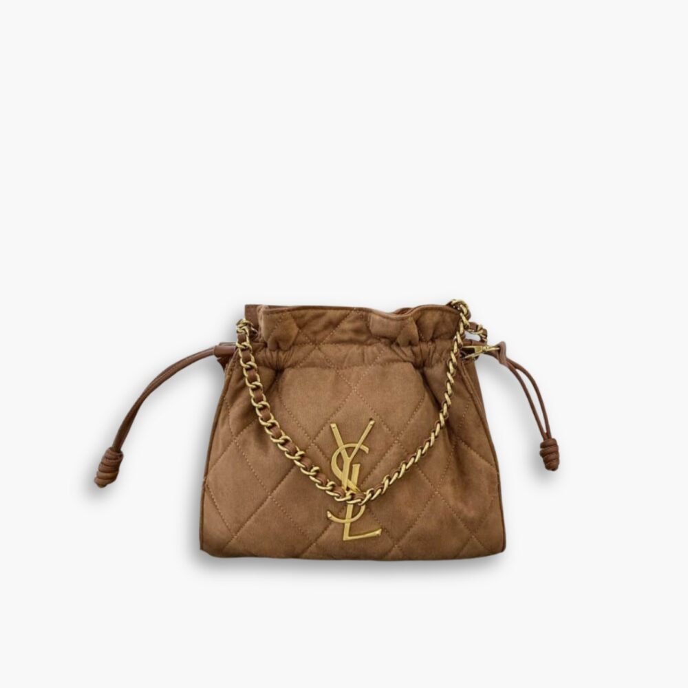 Saint Laurent Bucket Bag Quilted Suede Brown 29Cm