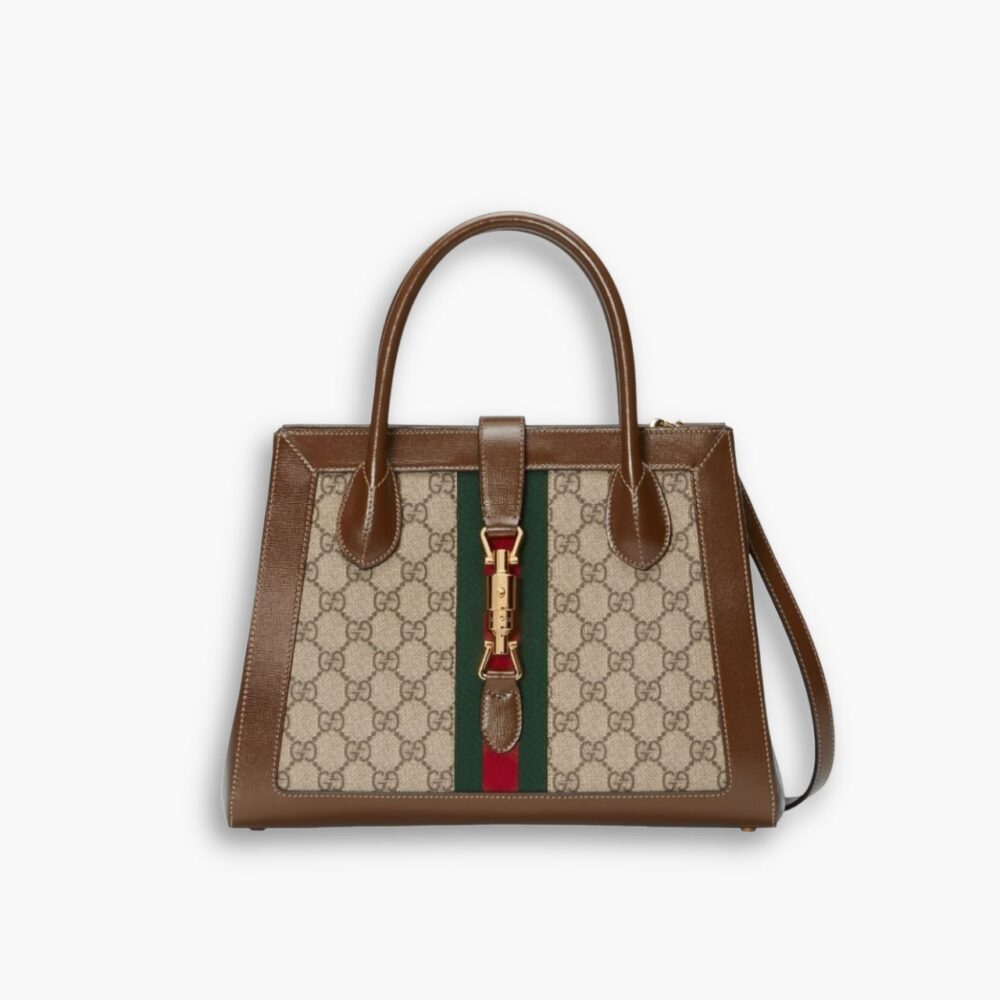 Gucci Medium Tote Bag With Piston Closure In Beige And Ebony 30Cm 649016 HUHHG 8565
