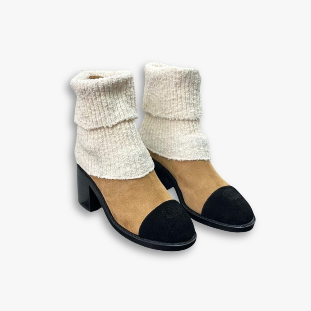 Chanel Knit Boots Beige G46038 B18433 NZZX3