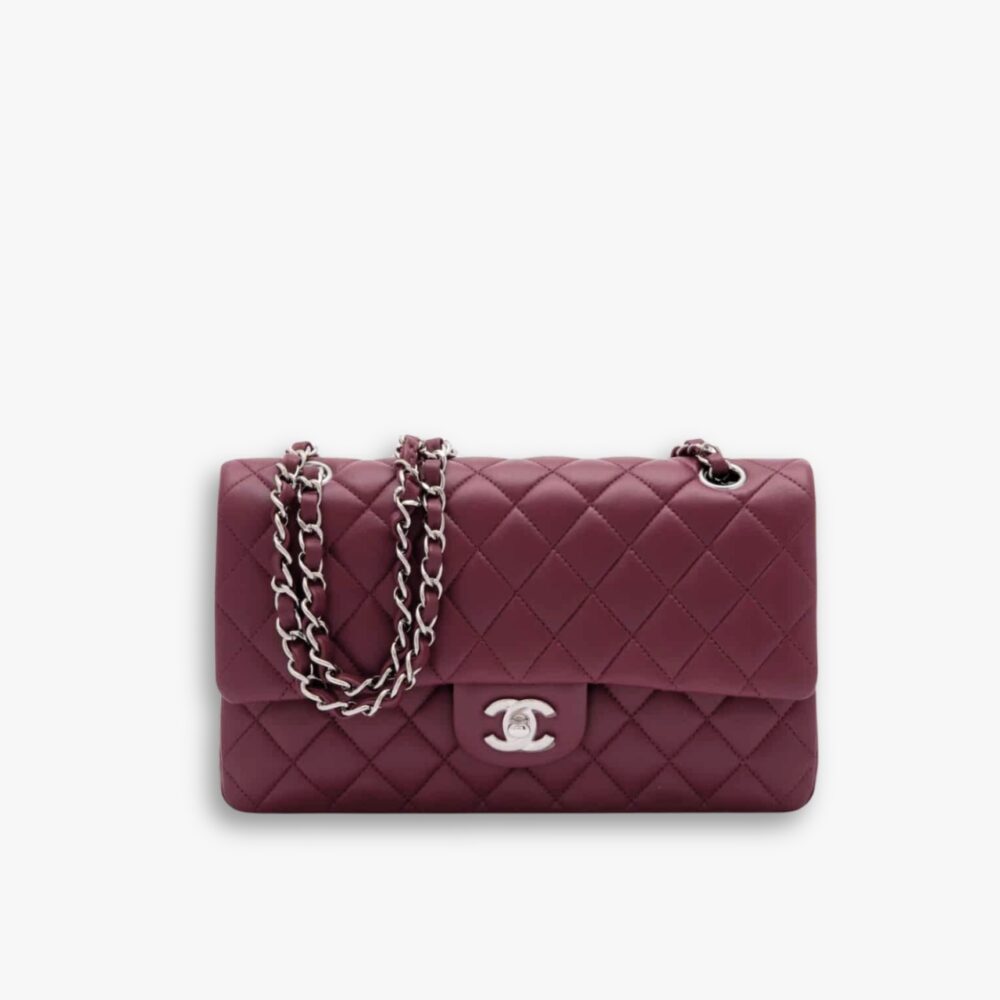 Chanel Medium Classic Double Flap Burgundy Silver Hardware 27Cm