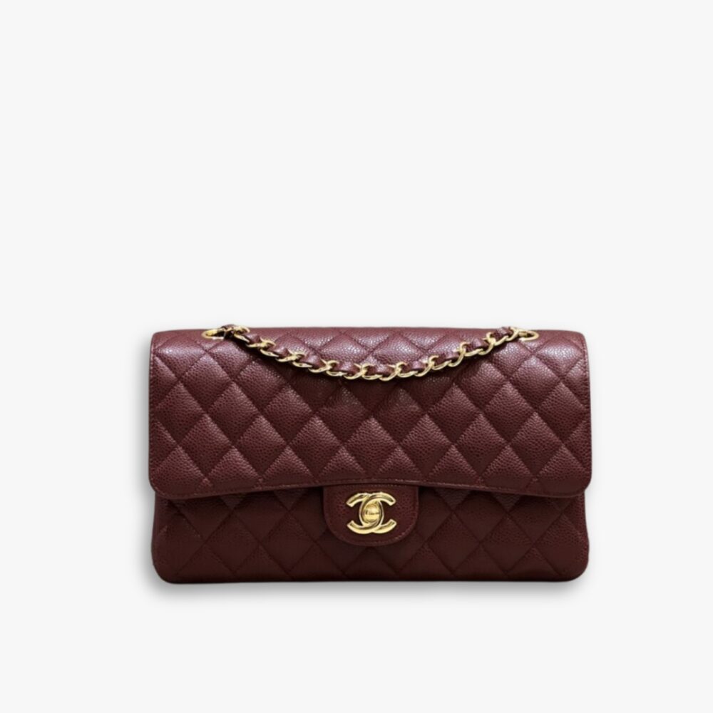 Chanel Medium Classic Double Flap Burgundy Gold Hardware 25Cm