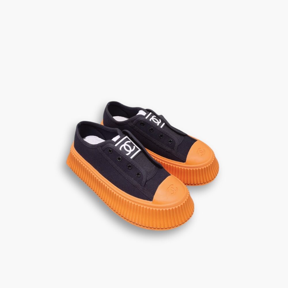 Chanel CC Cap Toe Sneaker Black And Orange