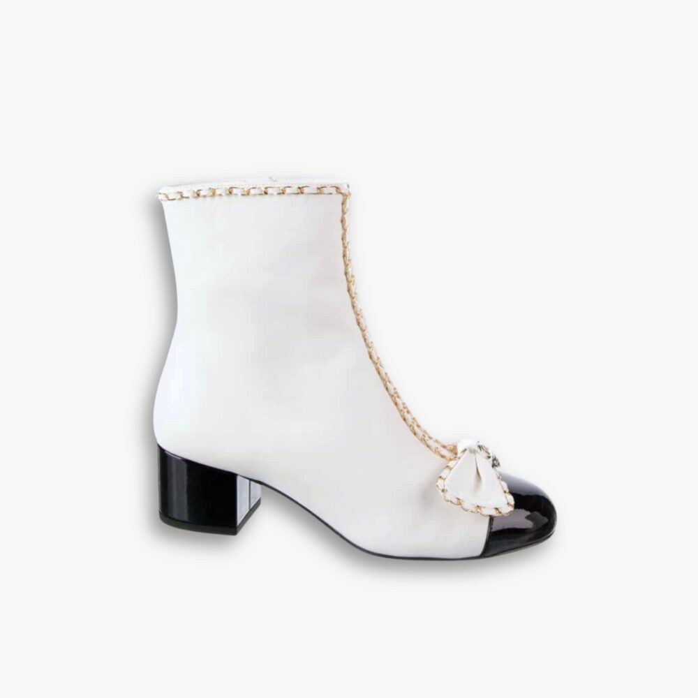 Chanel Ribbon Chain Boots White