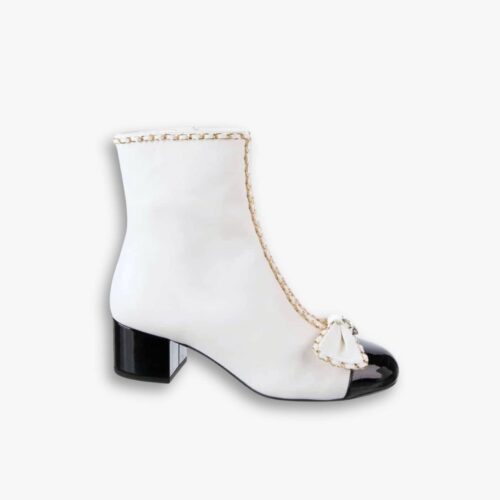 Chanel Ribbon Chain Boots White