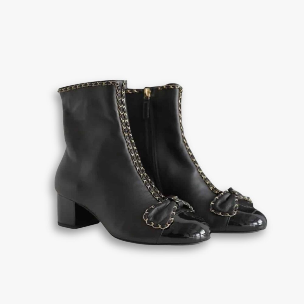 Chanel Ribbon Chain Boots Black G45899 B17974 94305