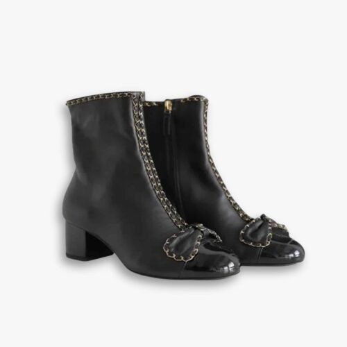 Chanel Ribbon Chain Boots Black G45899 B17974 94305