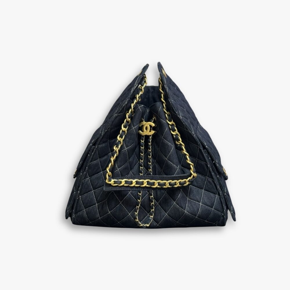 Chanel 25 Medium Bag Shoulder Handbag Denim Dark Blue 34Cm