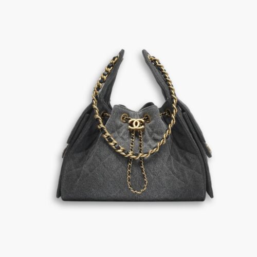Chanel 25 Handbag Grained And Gold-Tone Metal Washed Denim Black 30Cm AS5293 B20520 U0725
