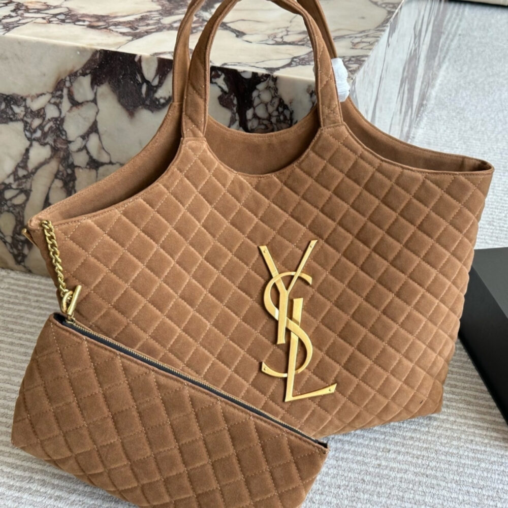 Saint Laurent Large Tote Bag In Suede Brown 36Cm - Image 2