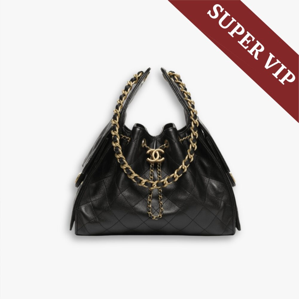 Super Vip 1:1 - Chanel 25 Small Handbag Gold-Tone Metal Black 26Cm AS5293